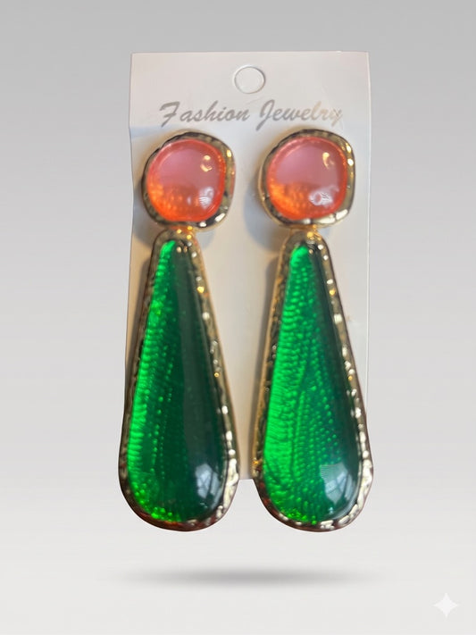 Green & Pink Teardrop Dangle Earrings