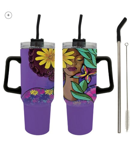 40 oz Insulated Tumbler with Handle &amp; Straw Set