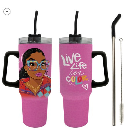 40 oz Insulated Tumbler with Handle &amp; Straw Set